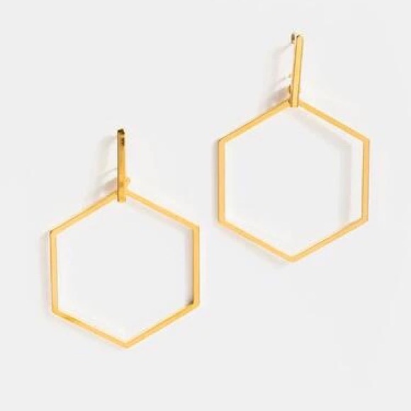 Zoey Hexagon Gold Drop Earrings - Picture 5 of 7
